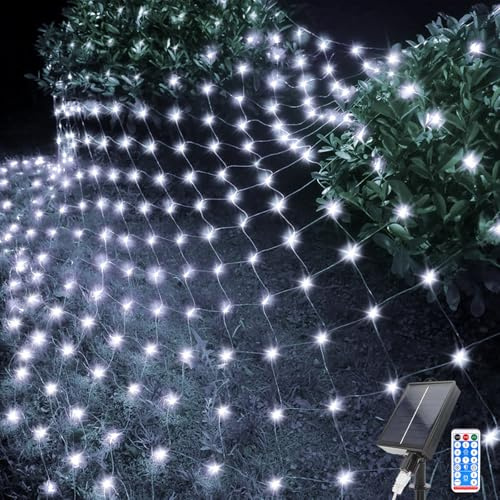 Acxilexy Lichternetz Solarleuchten Außen, 1.5 M x 1.5 M 96 LEDs Lichterkette Netz mit 8 Modi, Fernbedienung, Wasserdichte Lichterketten Vorhang für Weihnachten Hochzeit Garten Fenster Dekoration
