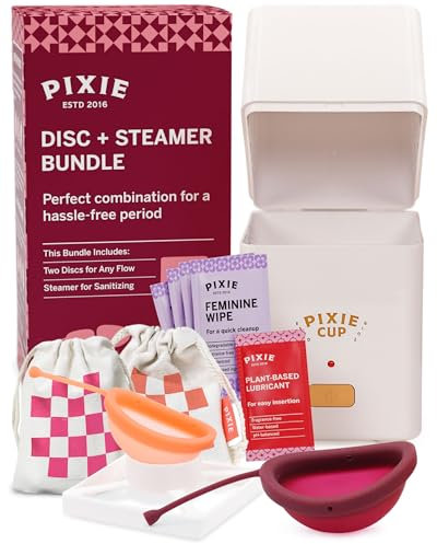 Pixie Menstrual Cup Sterilizer + Large & Small Pixie Disc - Kill 99.9% of Germs with Menstrual Cup Cleaner Steamer Solution - Period Cup Sterilizer Works in 3 Minutes! Compact Size & Travel Portable