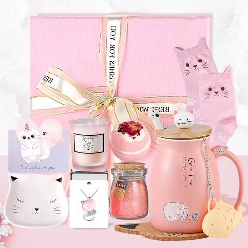 Katzengeschenke für Katzenliebhaber, Katzenliebhaber, Geschenke für Frauen, Geburtstagsgeschenke für Frauen, Katzen-Themen-Geschenke, Korb, Halloween, Weihnachten, Valentinstag, Geschenke für Frauen,