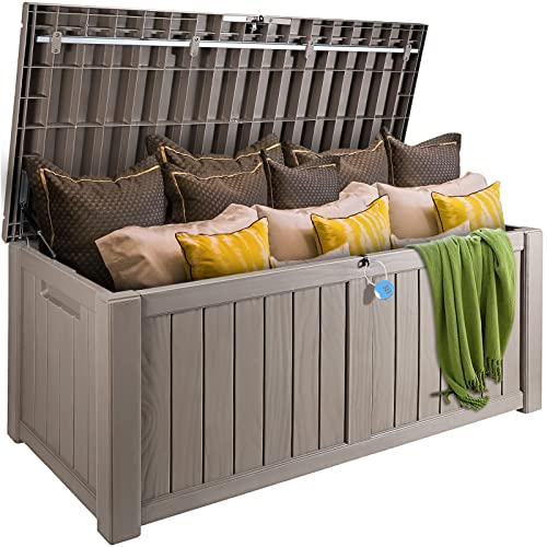 VEVOR Coffre de Jardin 1430x675x605 mm Boîte de Rangement Extérieur 454,2 L PP Étanche Cadenas Alliage Aluminium Stockage pour Jouets Piscine, Outils Jardin, Coussins Terrasse, Balcon, Intérieur, Gris