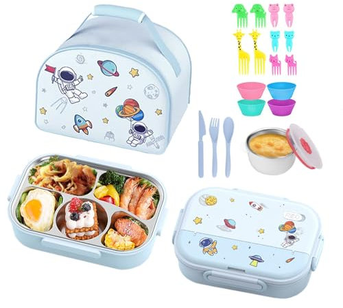 ROVENEW Heatsbox- Fächer brotzeitbox kinder -Lunchbox mikrowellengeeignet-316 antibakterielle edelstahl isoliert für studente-Arbeit tragbare brotdose (Astronaut-Blau)