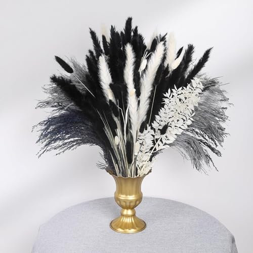 N&T NIETING Pampas Grass Boho Decor, 102Pcs Dried Flowers Bouquet Natural Black Pampas Grass Decor DIY Dry Flowers for Wedding Party Floral Arrangements Home Halloween Decorations(50cm)