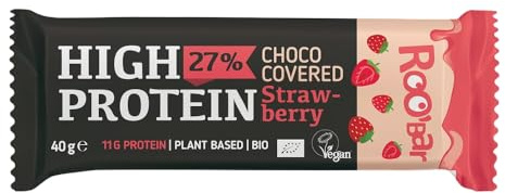 ROO'BAR: High Protein Riegel Choco Covered - (40g = 1 Bar) (1er Pack, Strawberry)