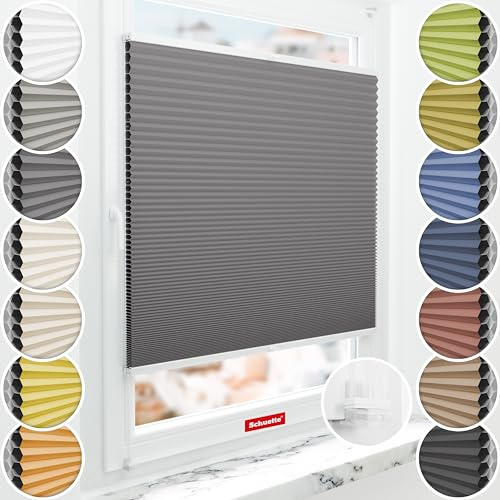 Schuette® Wabenplissee ohne Bohren ● Blackout x Honey ● Twilight Tango (Grau) ● 75x200cm (Breite x Höhe) ● Suprafix Klemmhalter Incognito X ● 60 Sekunden Montage