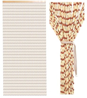 Ezcasch Rideau de Perles en Bois 90x200cm - 45 brins Porte en Perles de Bambou Rétro - Fabrication à la Main Séparation Décorative comme moustiquaire pour Chambre à Coucher Salon Maison