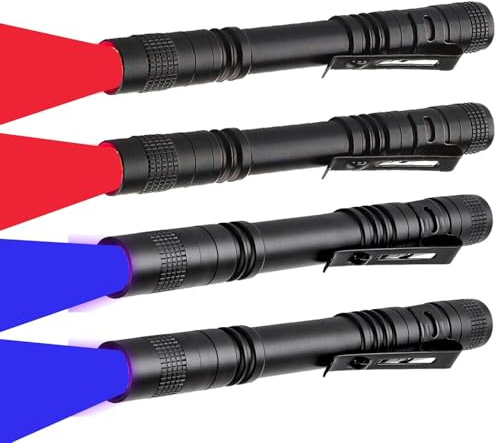 MVIOCS LED-Taschenlampen, 4 Stück, hohe Lumen, Schwarzlicht, rotes Licht, Stiftlampe, Multifunktions-LED-Taschenlampe, für Camping, Nachtsicht, Angeln, Detektor