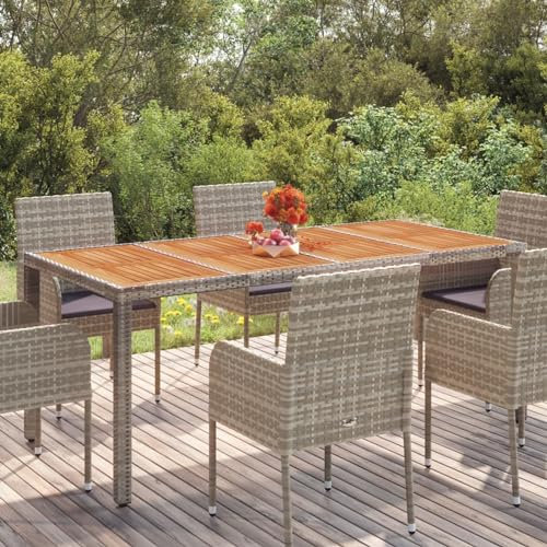 ZEYUAN Gartentisch mit Holzplatte, Terrassentisch, Esstisch Garten, Balkontisch, Gartenesstisch, Gartenmöbel, Partytisch, Grau 190x90x75 cm Poly Rattan