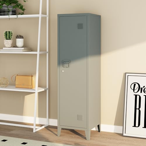 [en.casa] Einzelspind Kurikka Metallspind mit 2 Ablagen 137 x 38 x 38 cm abschließbar Schließfachschrank Metallschrank Garderobenschrank Dunkelgrau