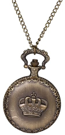 JewelryWe Taschenuhr Herren Krone Uhr: Vintage Bronze Analog Quarz Kettenuhr König Krone Uhr Anhänger mit Halskette Kette Pocket Watch Geschenk für Männer Frauen