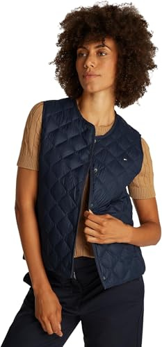 Tommy Hilfiger Damen Weste Down Quilted Collarless Dünn, Blau (Dark Night Navy), 3XL