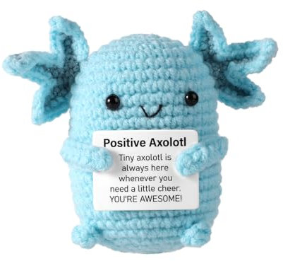 TOYMIS Positiver Axolotl Gehäkelt, Süßes Kreatives Häkelset Weiche Stützpuppe Mini-Axolotl-Häkelspielzeug Erhebendes Strickspielzeug Geburtstagsgeschenke für Büro-Party-Dekorationen (Blau)