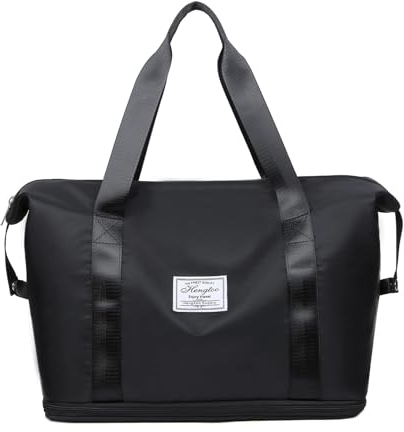 Groß Sporttasche für Herren und Damen Faltbare Reisetasche Weekender Carry On Workout Wasserdicht Sport Bags mit Nassfach Leicht Sporttasche Damen für Fitnessstudio Reise (Schwarz)