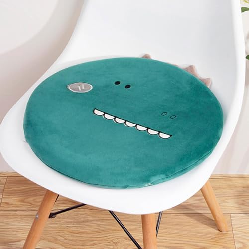 Uixxducc Runde Sitzkissen Kinder, Cartoon Memory Foam Stuhlkissen Stuhl Sitzpolster mit Abnehmbarer Bezug, 40cm Sitzauflage Plüschkissen Bodenkissen für Büro Auto Hause Schule (Dinosaurier)