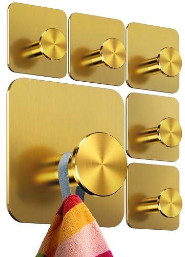 4smile Handtuchhalter ohne Bohren, 6er Set, Gold - Badezimmer Handtuchhalter aus Edelstahl, moderne Klebehaken, hohe Tragkraft - Wasserfeste Haken für Bad, Haken selbstklebend, Handtuchhaken