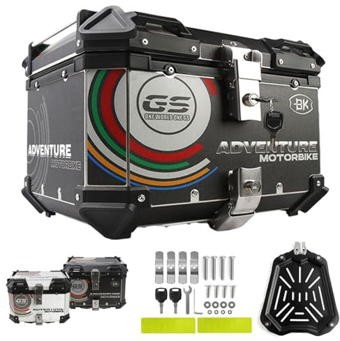 Bauletto in Alluminio 45L 55L 65L Bauletto per Moto, Bauletto Posteriore per Moto, Bauletto per Moto con Serratura per riporre Bagagli/Casco/Attrezzi (Nero, 65 L)