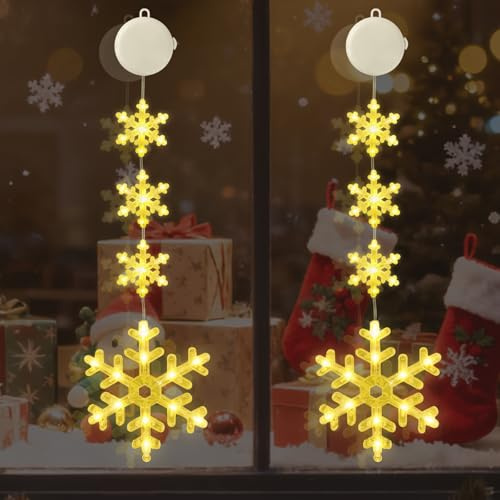 CNMTCCO Weihnachtsdeko,2 Stück Sterne LED Weihnachtsbeleuchtung,mit Timer, innen,Saugnapf,geeignet für innen und außen,Weihnachts-Dekorationen (Schneeflocke)