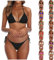 Maillot de Bain Femme 2 Pieces Sexy String Bikini Set froncé Halter réglable Dos Nu Chic Maillots Deux pièces Femme Natation Taille Haute à laçage Couleur Unie Beachwear (Black, XL)