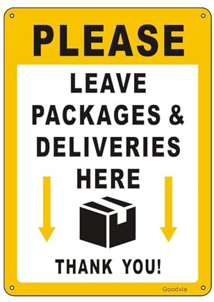 Please Leave Parcels and Packages Here Sign with Arrow Alu with Pre-drilled Holes, 11.81x7.87'' for Post Box or Anywhere for Deliveries Outdoor, Waterproof UV Protection Strong & Durable