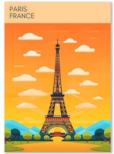 Happymotive Städteposter | Paris Retro Poster Vintage | Schlafzimmer Deko Bild im Hochformat | Bilder Wohnzimmer | Kunstdrucke in DIN A2, DIN A3, DIN A4 300g Papier ohne Rahmen