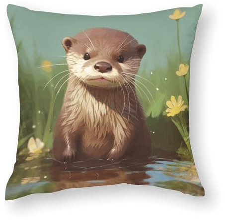 JTKLQBN Kissenbezüge Kissenbezüge Kissenbezug Cute Otter - Dekorative Kissenbezug mit Verstecktem Reißverschluss Atmungsaktiv Kissenbezug Kissenbezüge Dekorative Kissenhülle 35x35cm