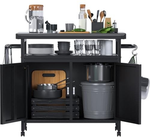 Outdoor Barbecue Grill Cart with Storage on Wheels - 775x 360x 810mm Outdoor Cabinet Table with Stainless Steel Top, BBQ Prep Mobile Garden Bar