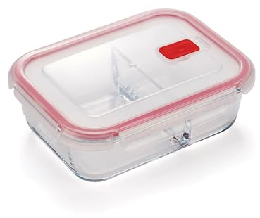 CURVER Divider Glass Airtight Food Storage Container - 0.98L Capacity with Clip Lock - Easy Storage & Keeps Food Fresh - Freezer & Oven Safe