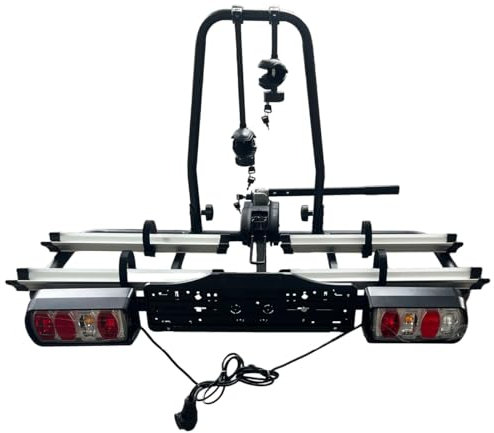 GEPCO Fahrradträger für 2 Fahrräder E-Bikes bis 60kg für Anhängerkupplung klappbar faltbar abschließbar mit Rücklicht E4 TÜV vormontiert Aluminium Kupplungsträger für E-Bike Transport
