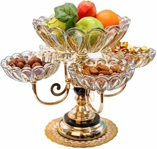 Corbeille à fruits multicouche – Plateau à fruits en verre cristal européen rotatif pour la maison, le salon, la décoration de table à thé