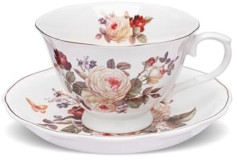 fanquare elegante tazza da caffè con fiore in ceramica e piattino set tazza da tè floreale in porcellana vintage per spuntino, succo di frutta, colazione con latte
