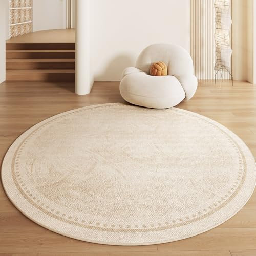 Circle Rugs Teppiche, 90 cm, für Wohnzimmer, Schlafzimmer, waschbar, niedriger dichter Flor, rutschfest, rund, modern, einfache Punkte, Beige