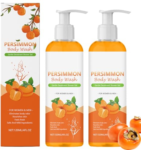 Persimmon Body Wash 2 PCS Shower Gel for Refreshing Old PeopleSmell Natural Shower Gel Persimmon Soap for Removes Strong Body Odor, Deeply Cleansing Moisturizing for Men & Women 120ml