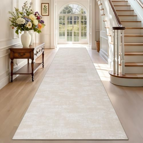 TEHWDAIYOU Teppich Läufer Flur rutschfest Küchenteppich 90 x 350 cm Waschbar Flurläufer Teppichläufer Fußmatte Lang Korridor Teppiche Läufer für Küche, Wohnzimmer, Schlafzimmer Beige