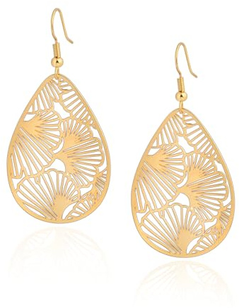 14K Gold vergoldet Blattgold Ohrringe für Frauen, Silber Ohrringe Hängend Damen mit Anhänger Tropfenform, Wassertropfen Schmuck für Geschenk