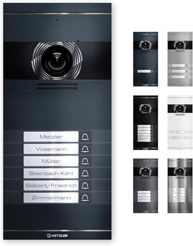 Metzler VDM10 2.0 Visiophone kit complet avec plaque nominative interchangeable - LAN PoE - interphone vidéo avec caméra HD pour maison bifamiliale, anthracite en acier inoxydable V2A