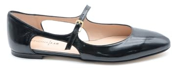 Scarpe Officina Lab Ballerine Mary Jane in Pelle Verniciata Nera, Cinturino con Fibbia, Suola in Cuoio, Made in Italy Nu,Ero 36