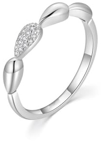 Ringe für Damen, Damenringe Wassertropfen Silber mit Rundschliff Labor Diamant 14K Weißgold Größe 62 (19.7)