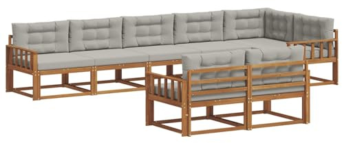 vidaXL Outdoor-Sofagarnitur mit Kissen 8 pcs Natürlich und Hellgrau, Akazienholz-Sofa, modernes Outdoor-Möbel, Garten-Lounge-Set, langlebige Terrassen-Couch, vielseitige Poolbereichs-Sitzgelegenheiten