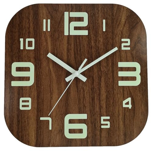 HPZIHUIT Horloge Murale phosphorescente en Bois carrée de 30,5 cm, silencieuse, Fonctionne à Piles, Horloge Murale Lumineuse Rustique pour la Maison, la Chambre à Coucher, Le Salon