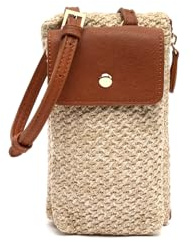 MISAKO Ralens bolso bandolera mini efecto rafia para móvil Mujer - Ralens Natural 20x4x11cm
