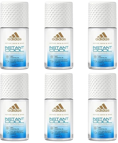 6x adidas Instant Cool Deo Roll-On Active Skin & Mind für sie,mit Minzöl und mit hautfreundlicher Formel mit 24 Deodorant Schutz gegen starkes Schwitzen und Körpergeruch,50ml (6er Pack)