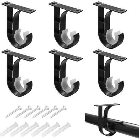 6 Stück Gardinenstange Halterung, Gardinenstangenhalter Schwarz Gardinenstangen Halterung mit Schrauben Deckenhalterung Gardinenstange Aluminiumlegierung für Gardinen Kleiderschrank