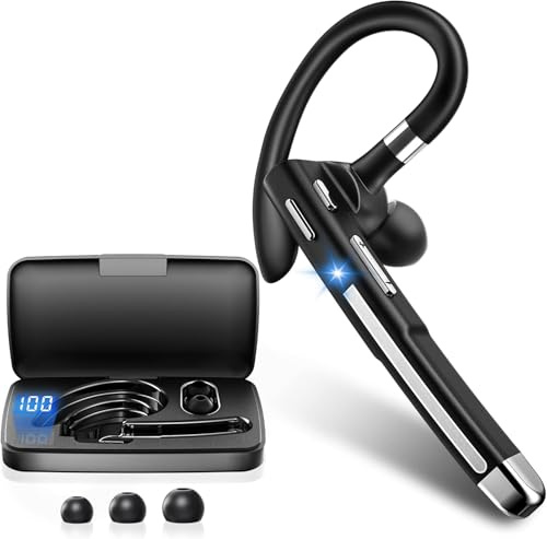 Headset Bluetooth 6.1 CVC8.0 Noise Cancelling In Ear Kopfhörer 100 Std | mit Dual Mikrofon LED Ladebox Zwei-Geräte-Verbindung Bluetooth Freisprech Kabellos Headset für Autofahren/Business/Büro
