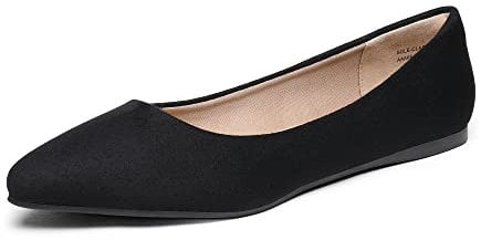 DREAM PAIRS Women's Casual Pointed Toe Ballet Pumps Slip On Ballerina Flats Shoes,Size 10,Black/Suede,Sole-Classic