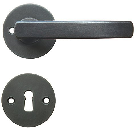 Garniture de porte Frankfurt GedoTec en fer forgé ancien - Noir - Pour porte intérieure - Pour serrure à clé - Pour une épaisseur de porte de 38 à 45 mm