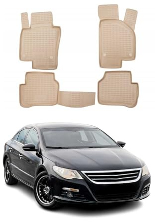 OMAC Fußmatten für VW Passat CC 2008-2017 TPE 4X Beige | Gummimatten, Automatten, Allwetter, fahrzeugspezifisches Produkt, Antirutsch, 3D-Passform, wasserdicht