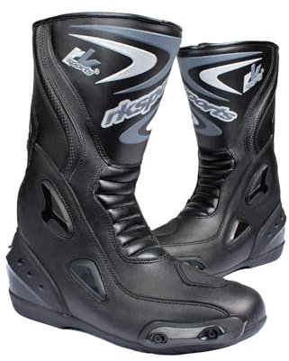 LV14 Motorcycle Black Blue Red Armoured Leather Waterproof Motorbike Race Boots (Black, 8)