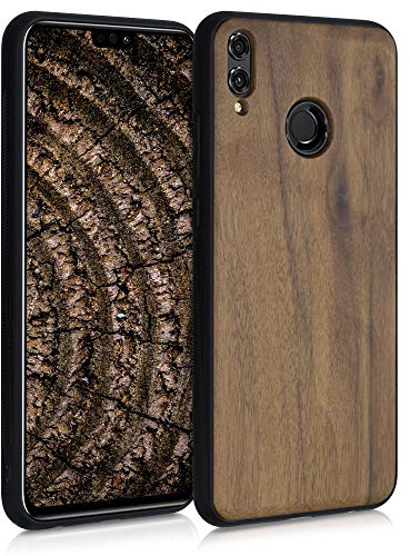 kwmobile Hülle kompatibel mit Honor 8X Hülle - Holz Case - stoßfestes Handy Cover - TPU Handyhülle in Dunkelbraun