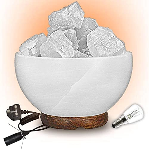 ONEX Natural Himalayan Pink Salt Bowl Lamp 6’’Made of 100% Authentic Wooden Base Crystal Rock Salt Premium and Fine Quality Shape Bowl Pure Crystal Fire Bowl Lamp
