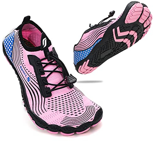 ZHR Barfuss Schuhe Damen Badeschuhe Atmungsaktiv Barfußschuhe Wasserschuhe Schwimmschuhe Strandschuhe Rosa EU35