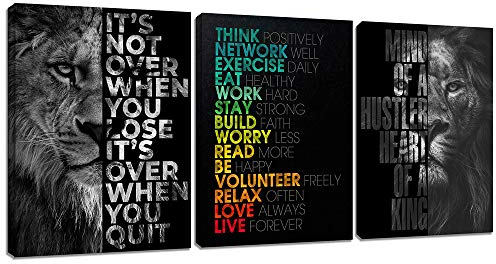 Motivierendes Büro-Wandkunst, inspirierendes Leinwandbild, Hustle-Poster, Wanddekoration, Unternehmer-Zitat, Wandgemälde, Bild, 3-teilig, Heimdekoration, Holzrahmen (91.4 x 40.6 cm)